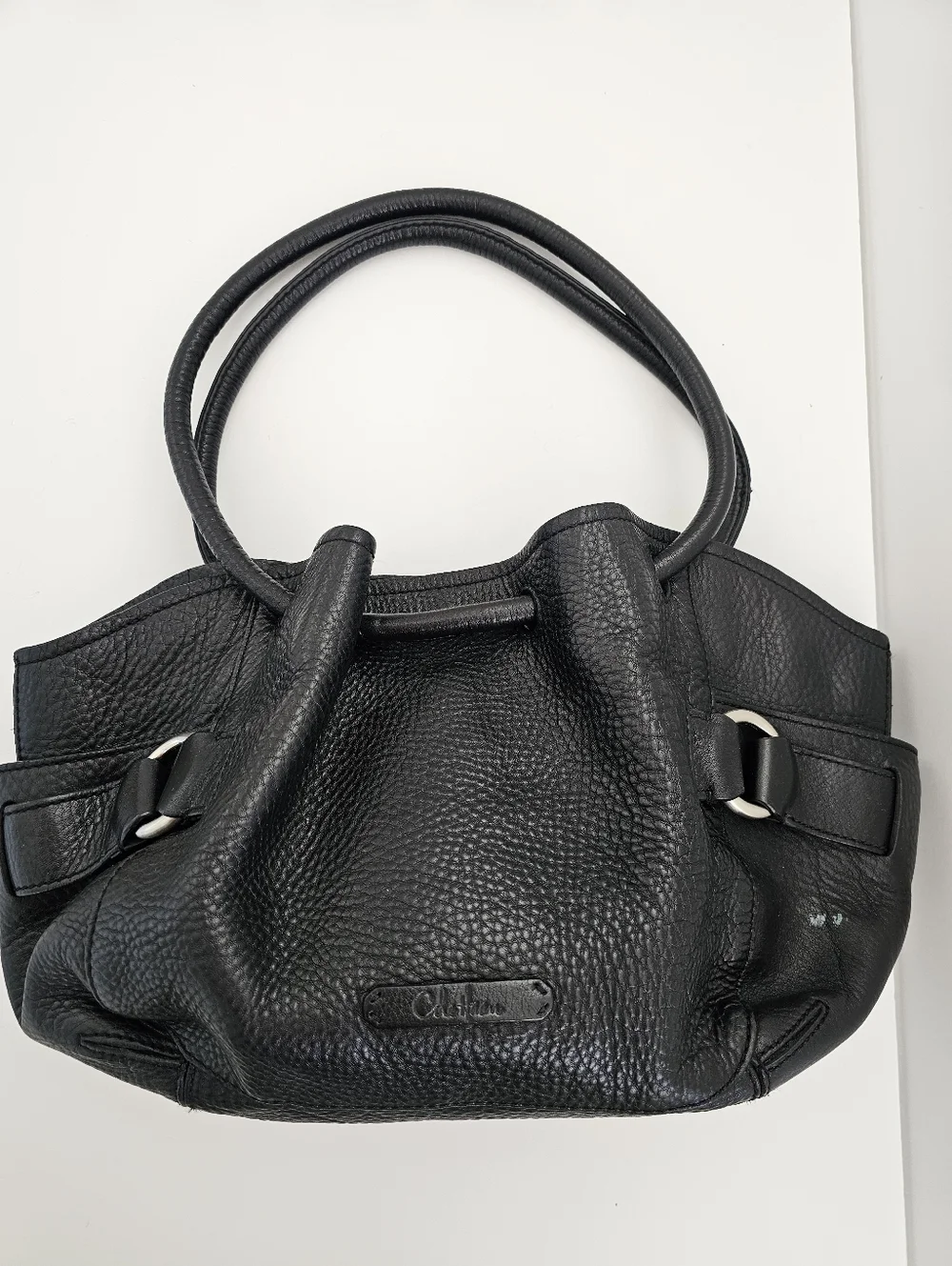 Cole Haan Black Pebbled Leather Village Satchel Bag - Silver Hardware